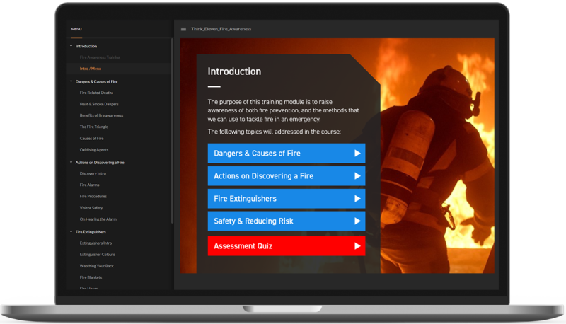 A laptop displaying a Fire Safety eLearning course
